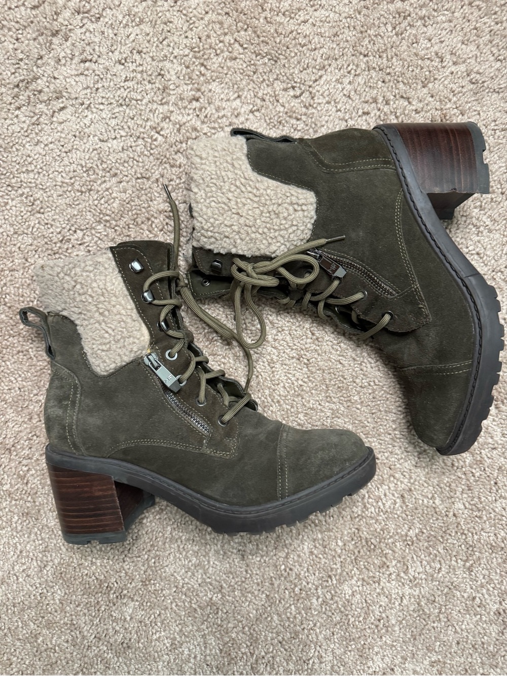 Marc Fisher Olive Suede Lace-Up Heeled Ankle Boots